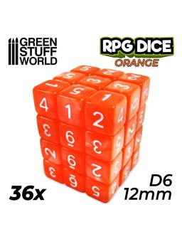 36x Dados D6 12mm - Naranja