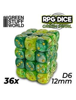 36x Dados D6 12mm - Verde...
